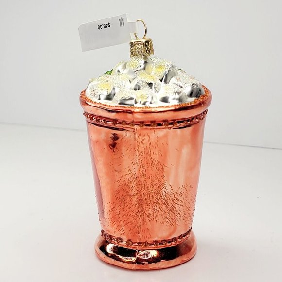 Neiman Marcus Mint Julep Holiday Ornament Glass 3.5 in Orange Glitter Poland - Picture 2 of 5